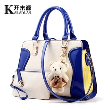 KLY 100% Genuine leather Women handbags 2016 New tide bag color smile package bear Crossbody Shoulder Handbag