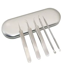 5 шт./компл. и черных точек прыщей жидкость для снятия Пинцет для удаления черных точек и экстрактор угрей и комедонов, Чистка Пор, очищающее средство от акне иглы Набор по уходу за кожей лица