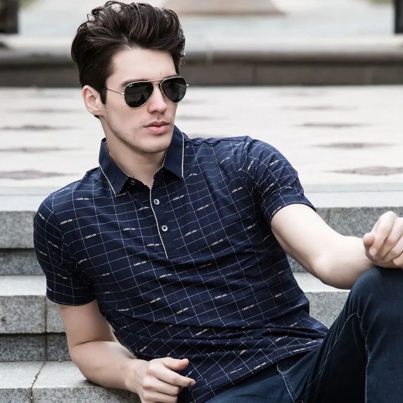 2015 Designer brand summer style men casual plaid t shirts young men
