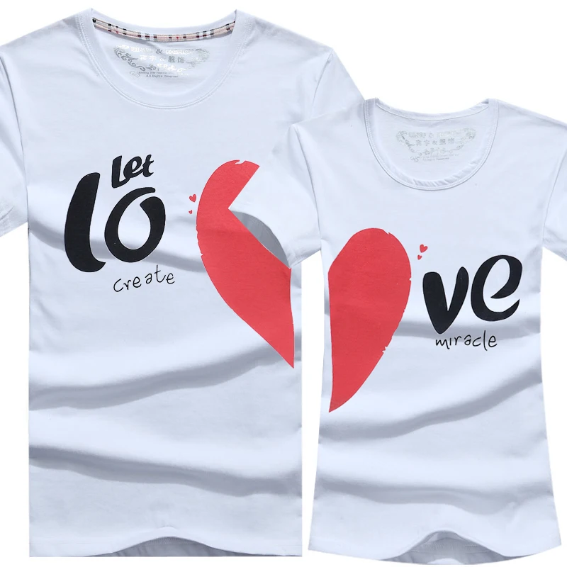 

Lovers Clothes Men Women Fashion Couple T Shirt 2015 New Hot Heart Shape Cartoon Casual Novelty Clothes For Lover Free Shipping