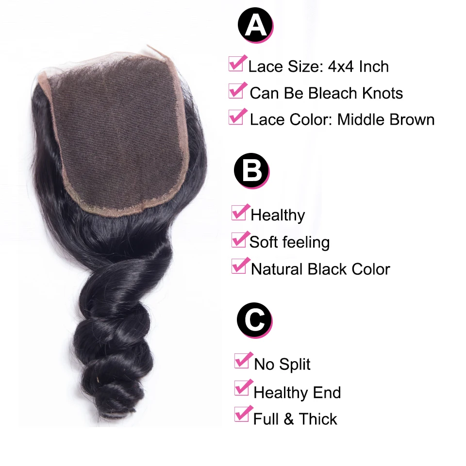 Красота Грейс перуанский волос 3 Связки с закрытием Бесплатная/средняя часть номера для человеческих волос Свободные Волнистые в наборе с