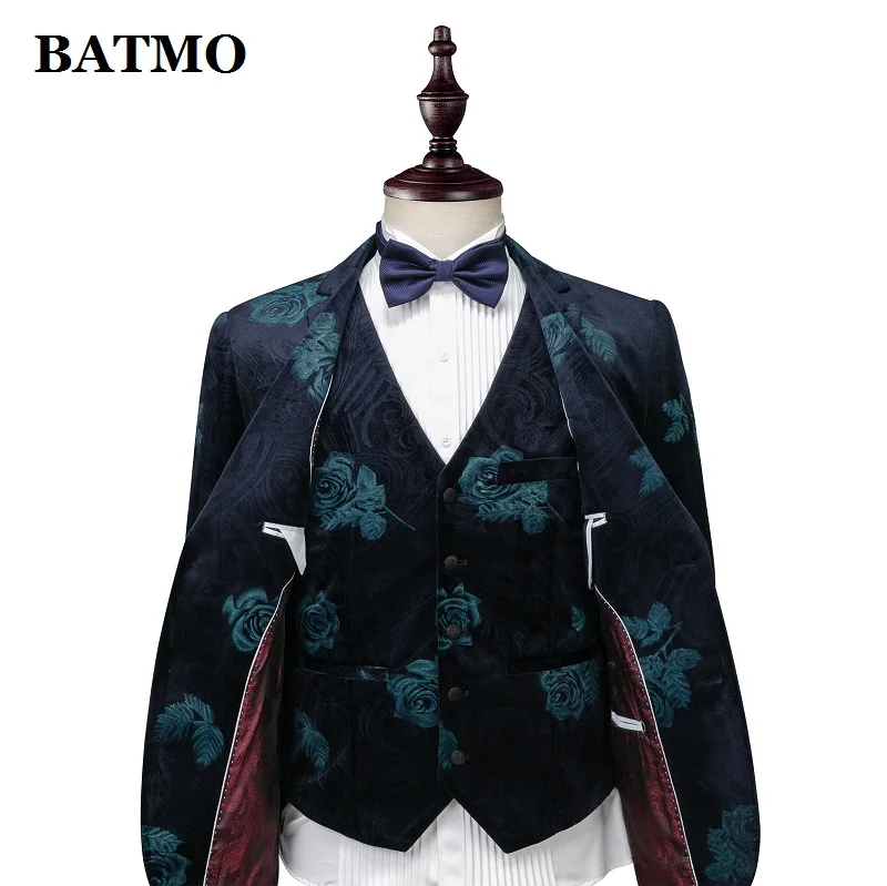 BATMO Новое поступление, модные повседневные мужские пиджаки с цветочным принтом, мужские свадебные платья, куртки+ брюки+ жилет, XZ306