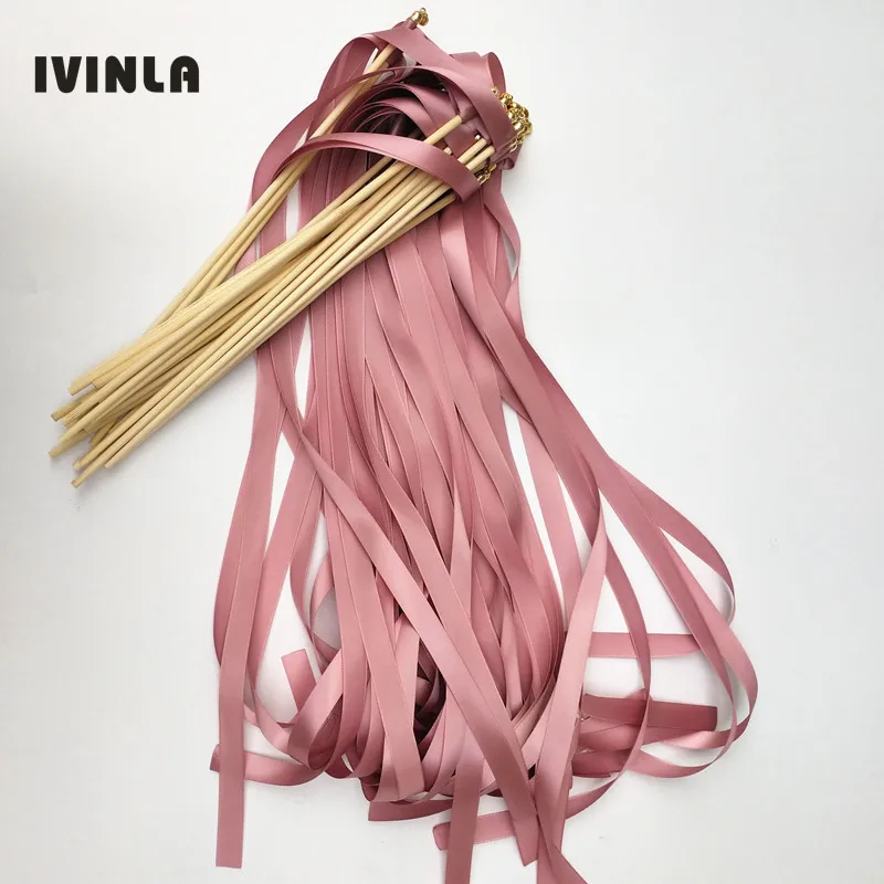 

50pcs/lot dark pink Wedding Ribbon Wands with Bells for wedding party