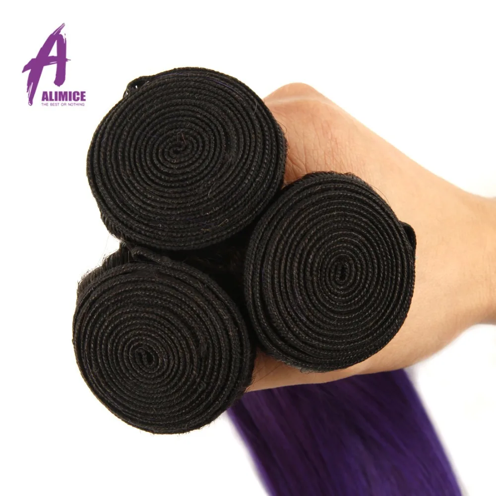 Alimice Ombre Malaysia Straight Hair 2 3 4Bundles With Lace Closure T1BPurple 2 Tone Human Hair Weave Bundle With Closure Remy  (6)