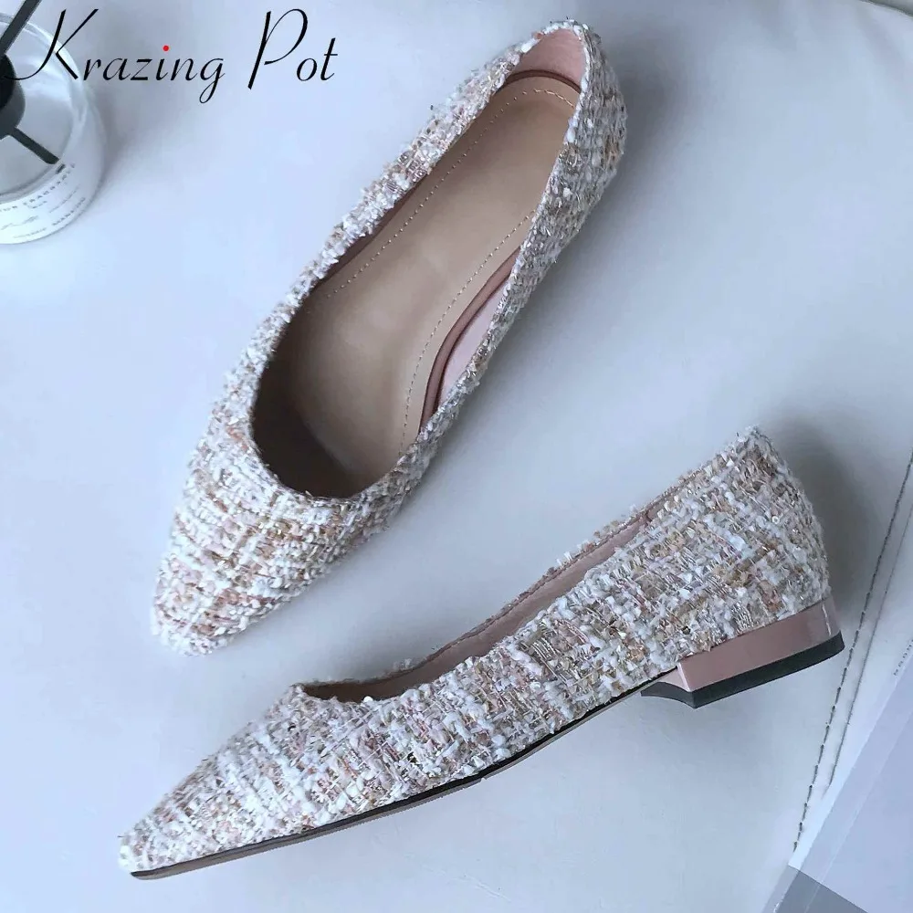 

Krazing pot new elegant lady breathable handmade ballet shoes square toe slip on loafers concise style big size dating shoes L56