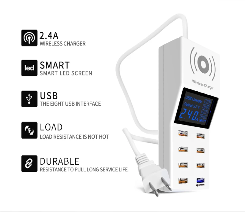 Quick Charge 3.0 Smart 8 Ports USB Charger Led Display QI Wireless Charger  (2)