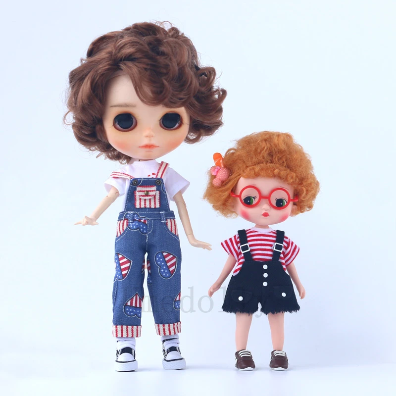 

1 PCS Doll's Denim Straps Trousers for Blyth, Azone, Holala, OB24, 1/6 BJD, Ixdoll Doll Clothes Bib Pants T-shirt Accessories