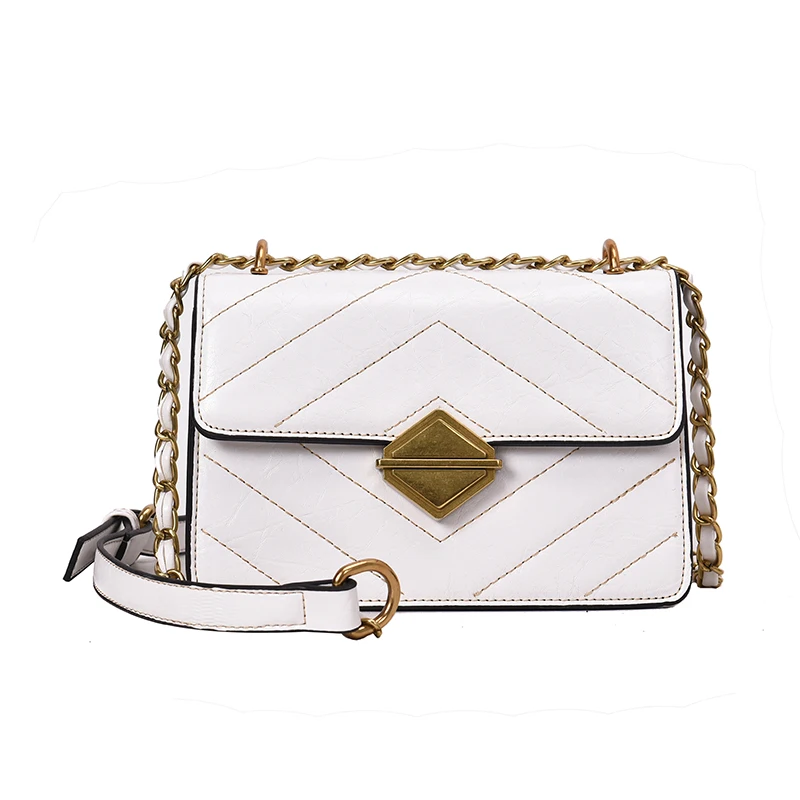 

Simple and stylish solid color atmosphere youthful versatile embroidery line elegant and comfortable ladies chain shoulder diago
