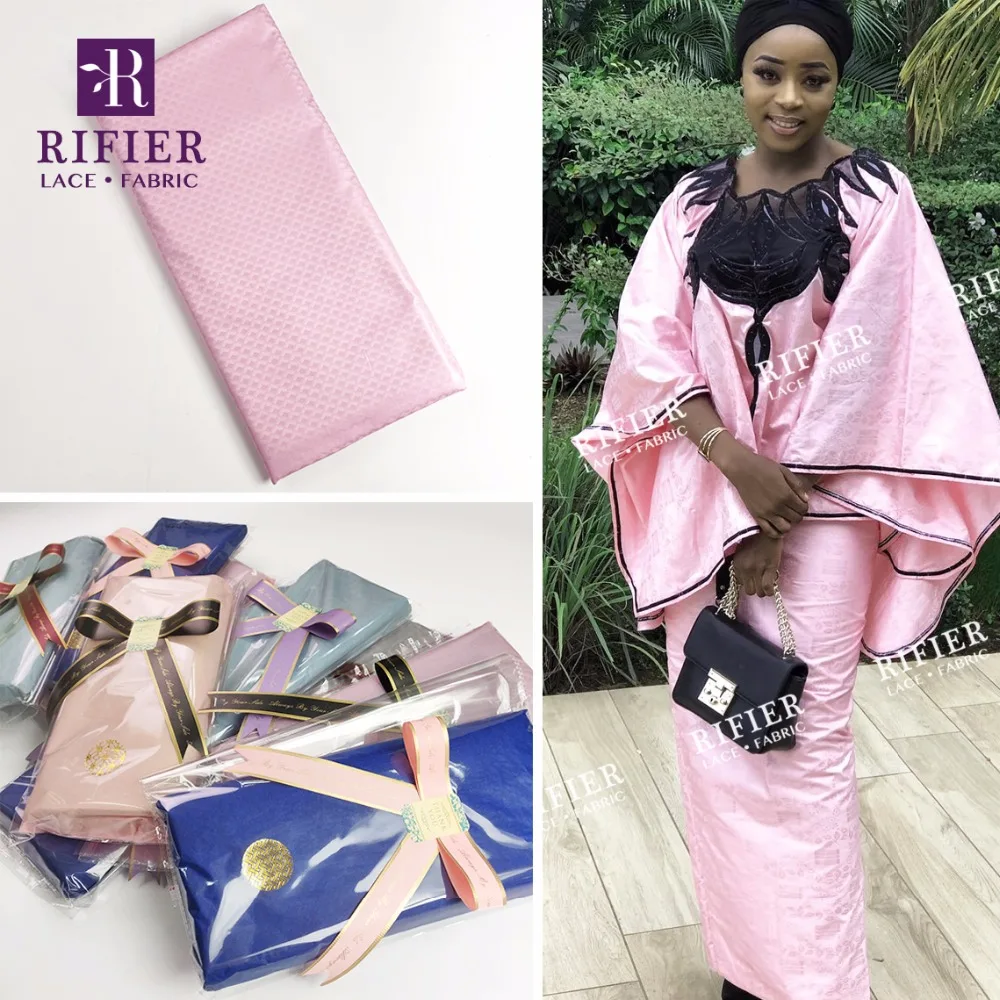 

Pink Color Bazin Riche Lace Fabric 5 Yards With Good Smell Gift Packaging Soft 100% Cotton Women Or Men Dresses Basin Material