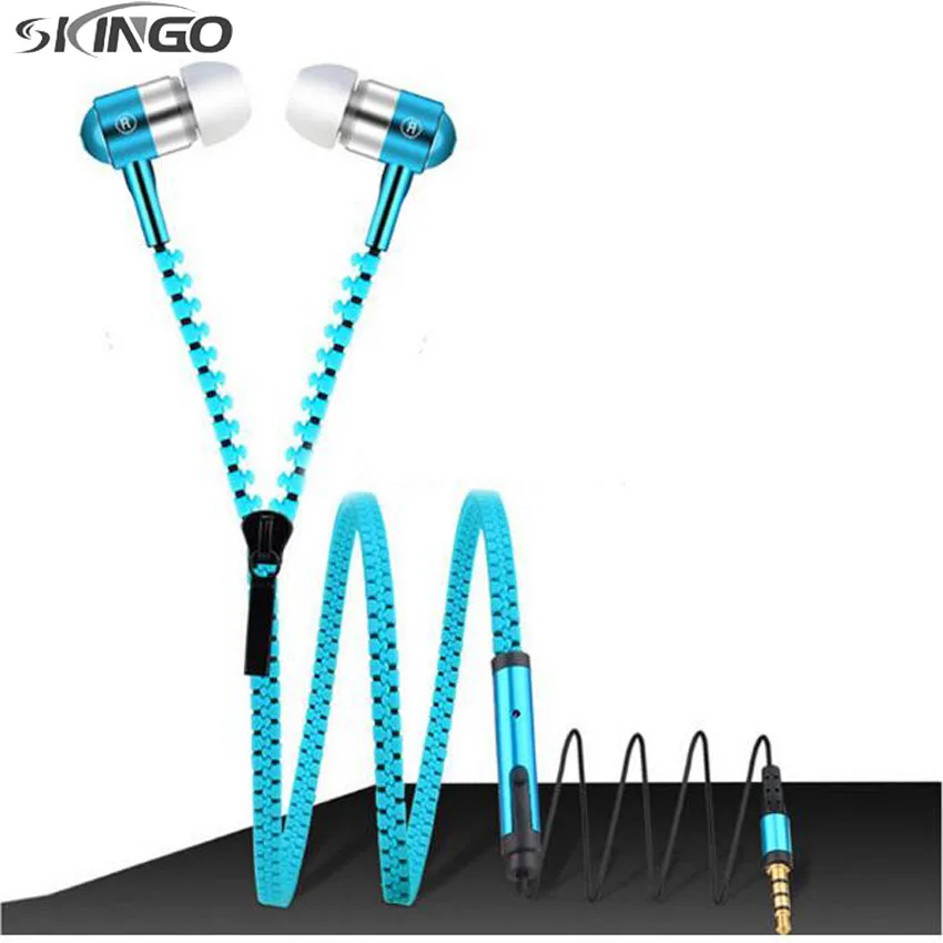 Metal Zipper Headphones 3.5mm In Ear Wired Earphones with Microphone