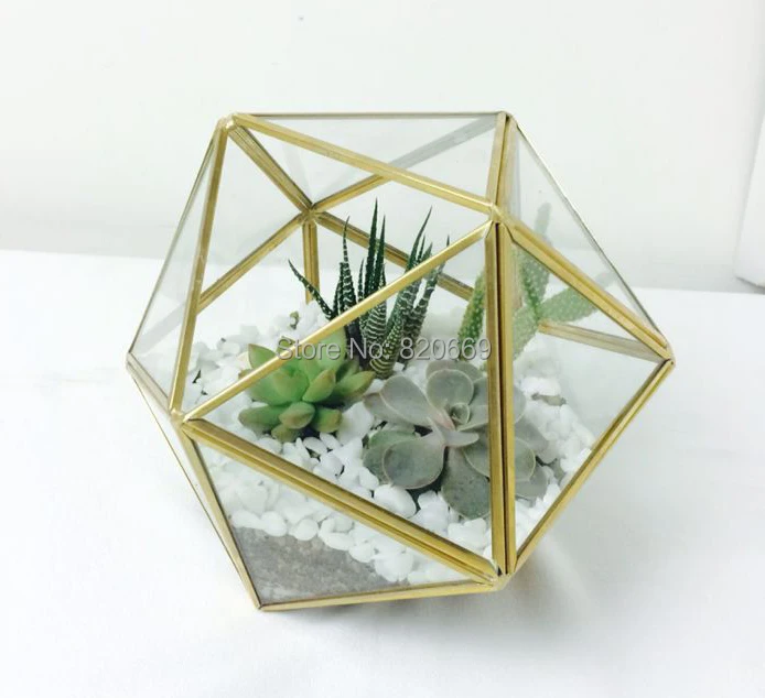 Luxurious gold hanging glass terrarium crystal flower planters home