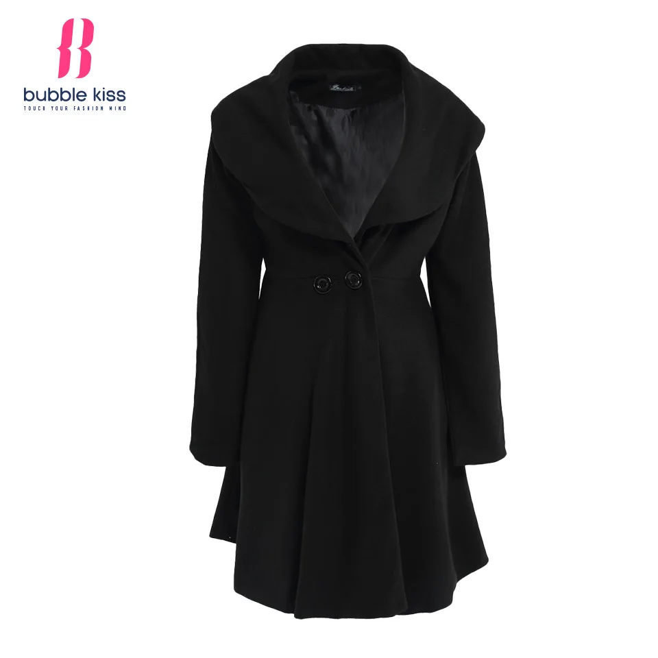 Formal Elegant Winter Coats Women Black Basic Full Sleeve Solid Color Overcoat Bubblekissin