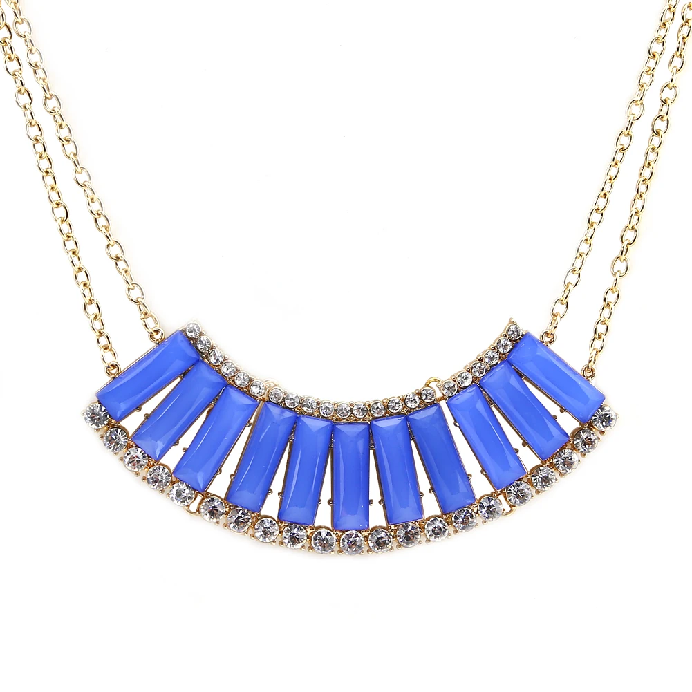 TrinketSea Blue Acrylic Strip Pendant Statement Necklace Zinc Iron