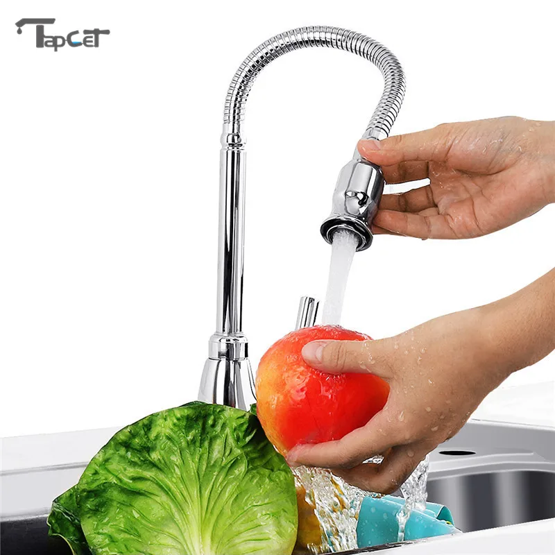 

TAPCET 360 Degree Rotating Copper Kitchen Mixer Cold and Hot Basin Faucets Chrome Polished Single Hole Water Tap Kitchen Faucet