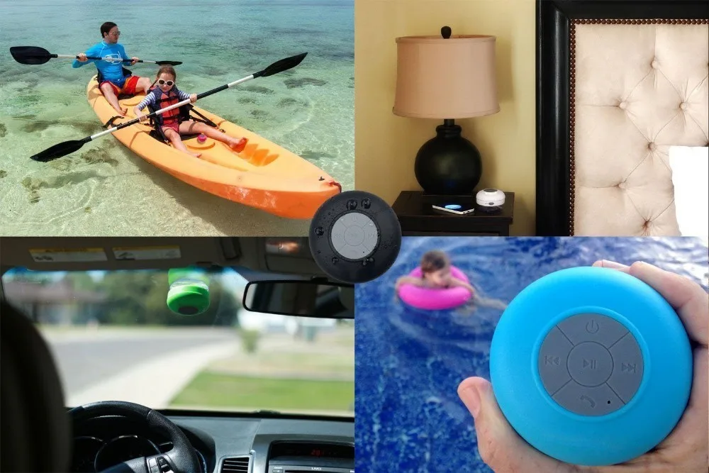 Waterproof Bluetooth Speaker With Sucker Mic Wireless Portable Mini Handsfree Car Call Shower Audio Speakers Player For Xiaomi iPhone Samsung Huawei Support FM Radio AUX 3.5mm TFSD Card Voice (01)