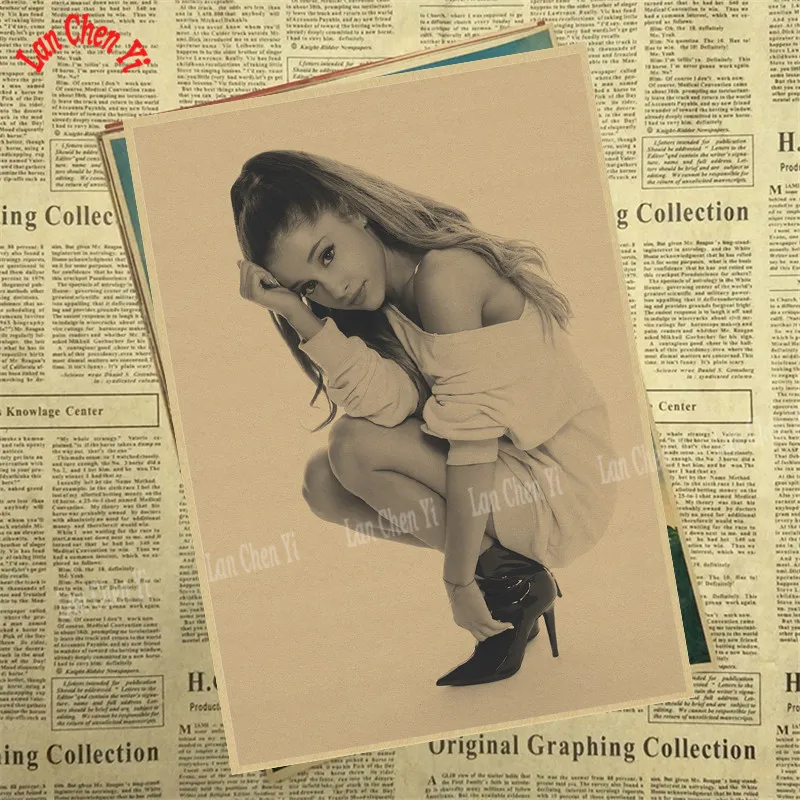 Ariana grande Pop Music Girl Star Kraft Paper Poster Wall Pictures For Living Room Home Decoration Decor - Цвет: Белый