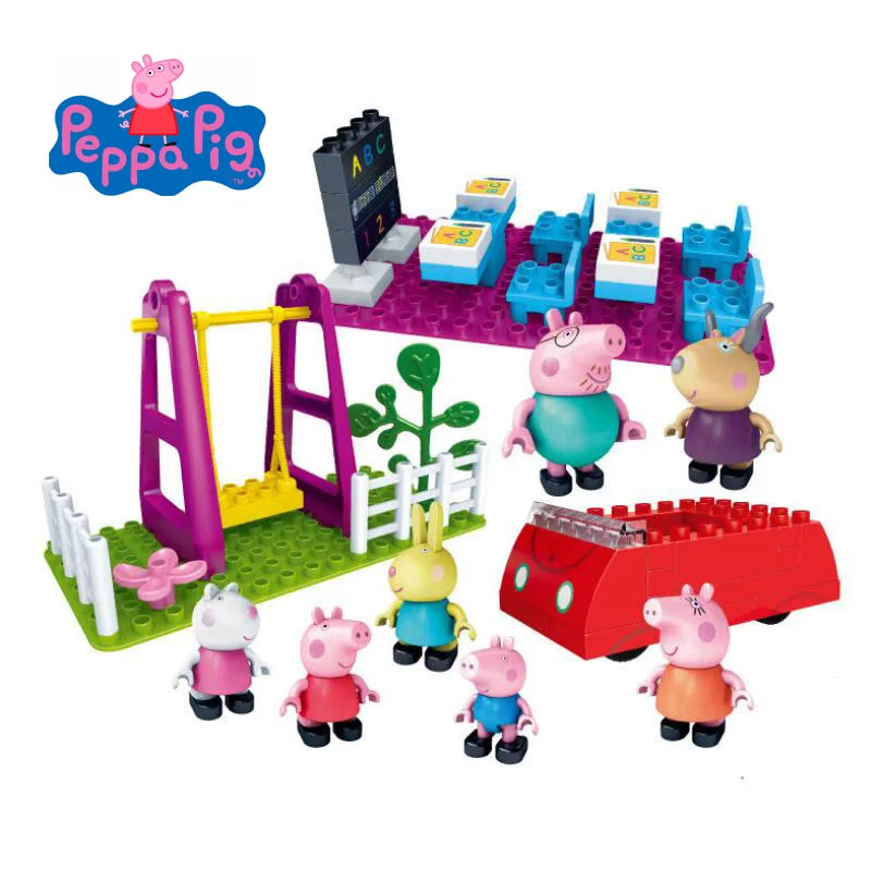 

2018 Genuine Peppa Pig Deluxe series - educational Building block set peppa's school life toy Peppa's family and friends 7 dolls
