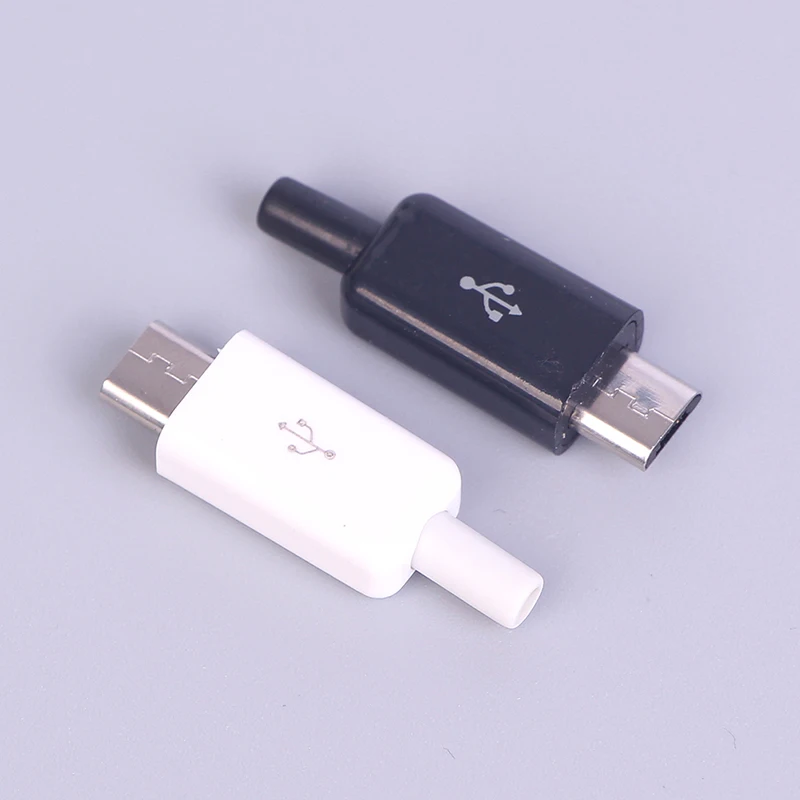 

10pcs/ Sets white/black 4 in 1 DIY Micro USB Welding Type Male 5 Pin Plug Connector w/Plastic Cover