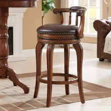 European Style Bar Chair Leather Bar Stool European Solid Wood Bar Stool High Swivel Chair