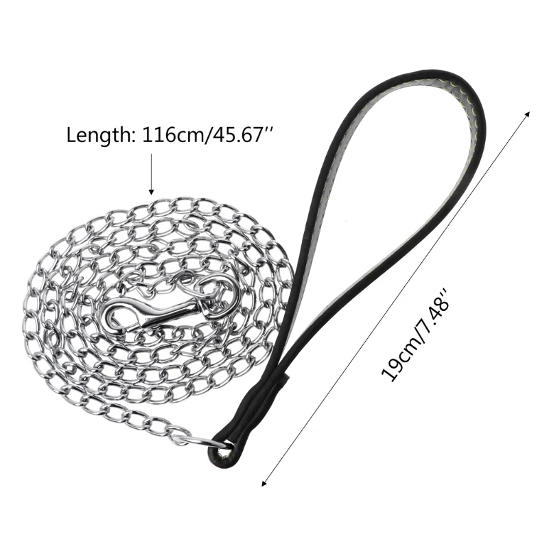 

Pet Dog Leash Lead Heavy Duty Bite Proof Chain Training Leash Leather Handle