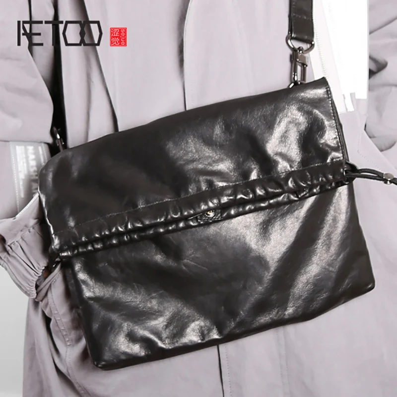 

BJYL Goat Sheepskin handmade leather casual inclined cross-shoulder handbag