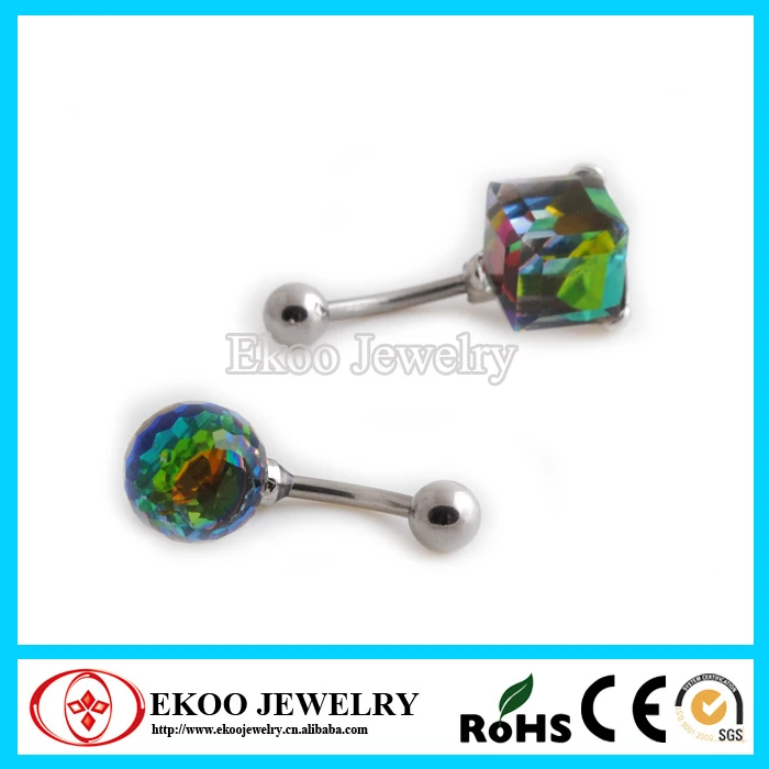 316L Surgical Steel Iridescent Crystal Magic Belly Rings Ball and Cube Each Style 5pcs |