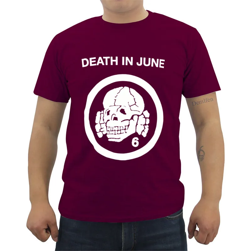 Футболка Impact Death In June Skull 6 футболка с мультяшным персонажем летняя Мужская хлопковая футболка с коротким рукавом Забавные футболки - Цвет: wine