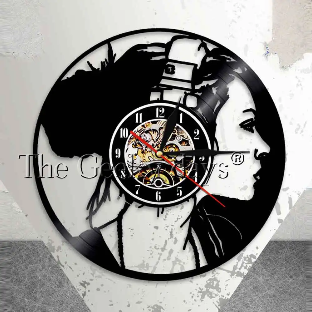 Musical Girl Headphone Listening To Music Wall Clock Disco Girl Vintage Wall Art Vinyl Record Clock Wall Watch Music Lovers Gift Musical Girl Headphone Listening To Music Wall Clock Disco Girl Vintage Wall Art Vinyl Record Clock Wall Watch Music Lovers Gift
