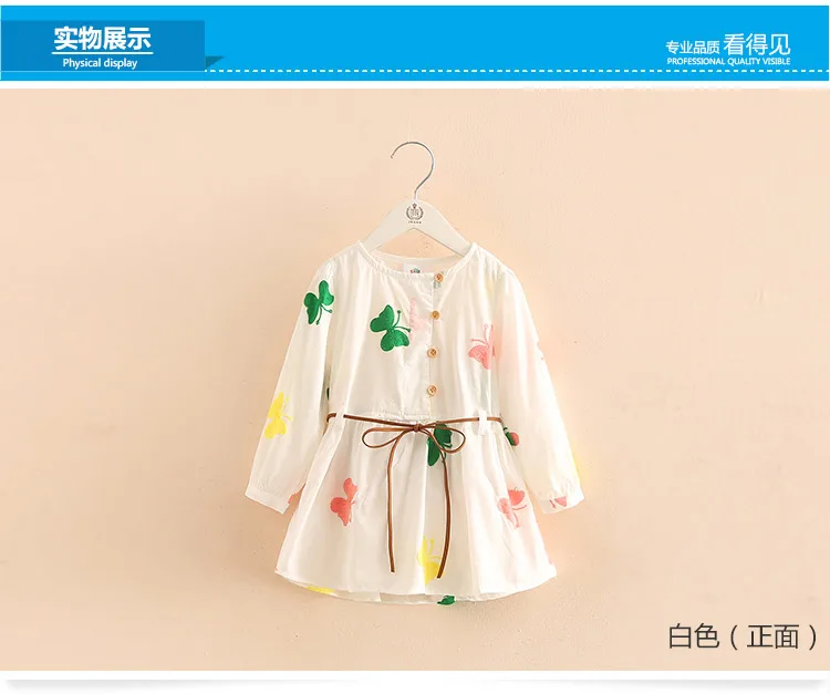 2018 Spring Autumn 3-12 Age Cute Kids Embroidery White Elegant Botton Double Use Short Sleeve Girl Long Sleeve Dress With Belt (1)