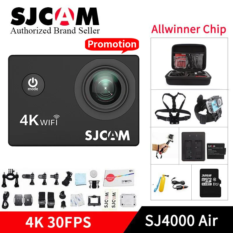 Экшн-камера SJCAM SJ4000 AIR 4K Full HD Allwinner 4K 30fps wifi SportS DV 2," экран Mini camara pk pro yi 4k cam VS Eken h9r