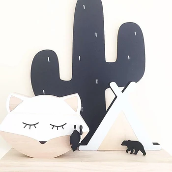 

Wooden Animal White Fox Decorative Wall Art Ornaments For Nursery Kids Room Decor Nordic Scandinavian Style Photography Props
