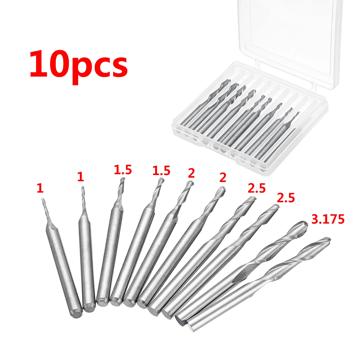 10PCS 1MM Solid Carbide Straight Shank 2 Flute End Mill Milling Cutter Drill Bit