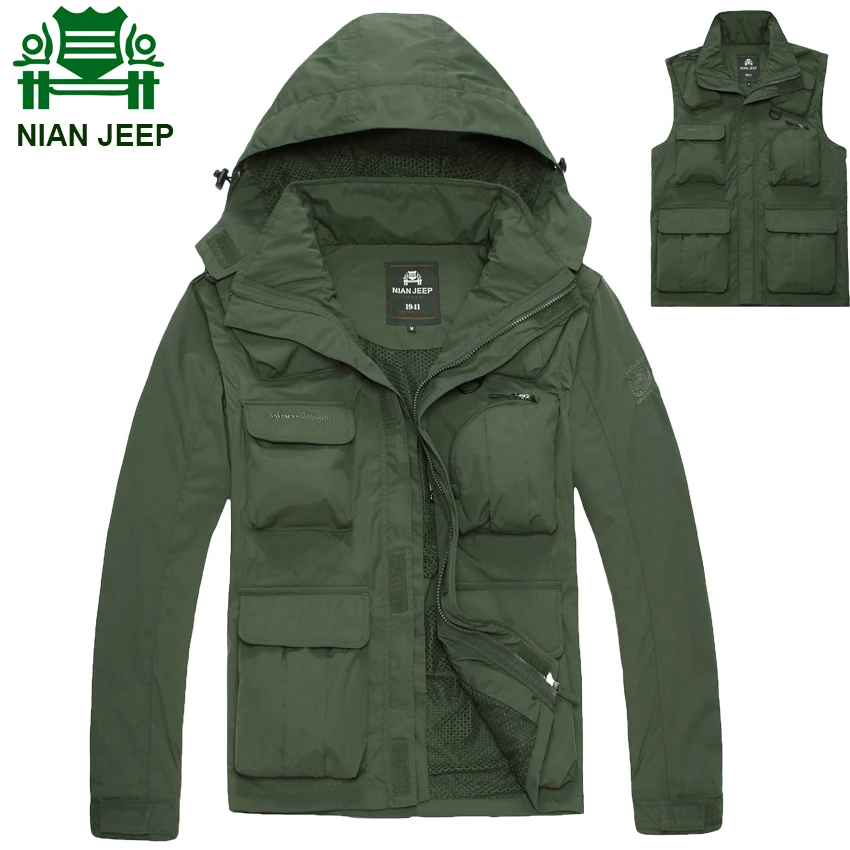 NIAN JEEP Brand Clothing Windbreaker Jacket Men Clothing Sleeve Detachable Coat for Spring and