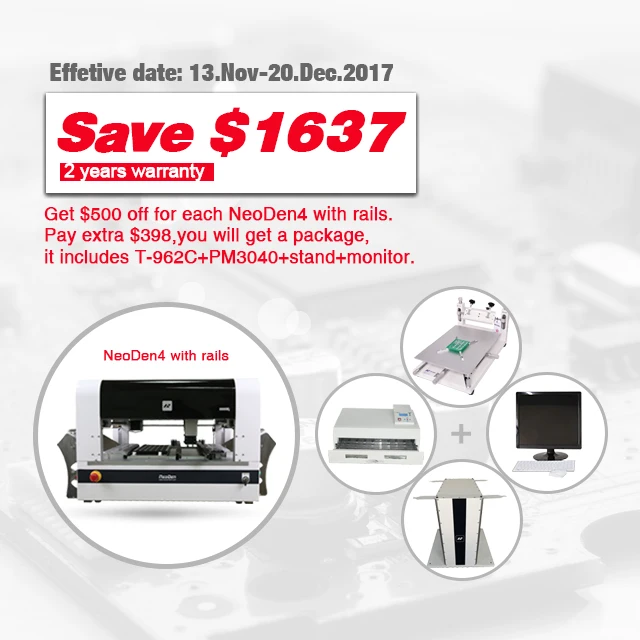 $1637 OFF! Chip Mounter NeoDen4 Production Line with printer PM3040 oven T-962C 4 heads 0201 QFN SOP TQFP ICs 25 feeders | Инструменты