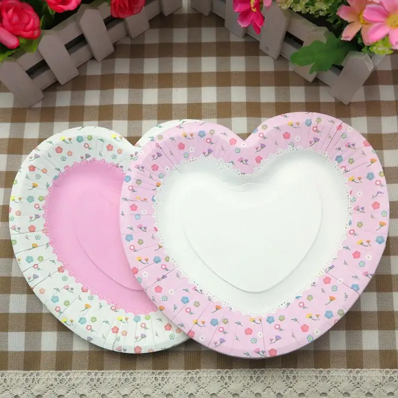 20pcs Heart Pink Cake Disposable Paper Plate For Wedding Fruit Dish