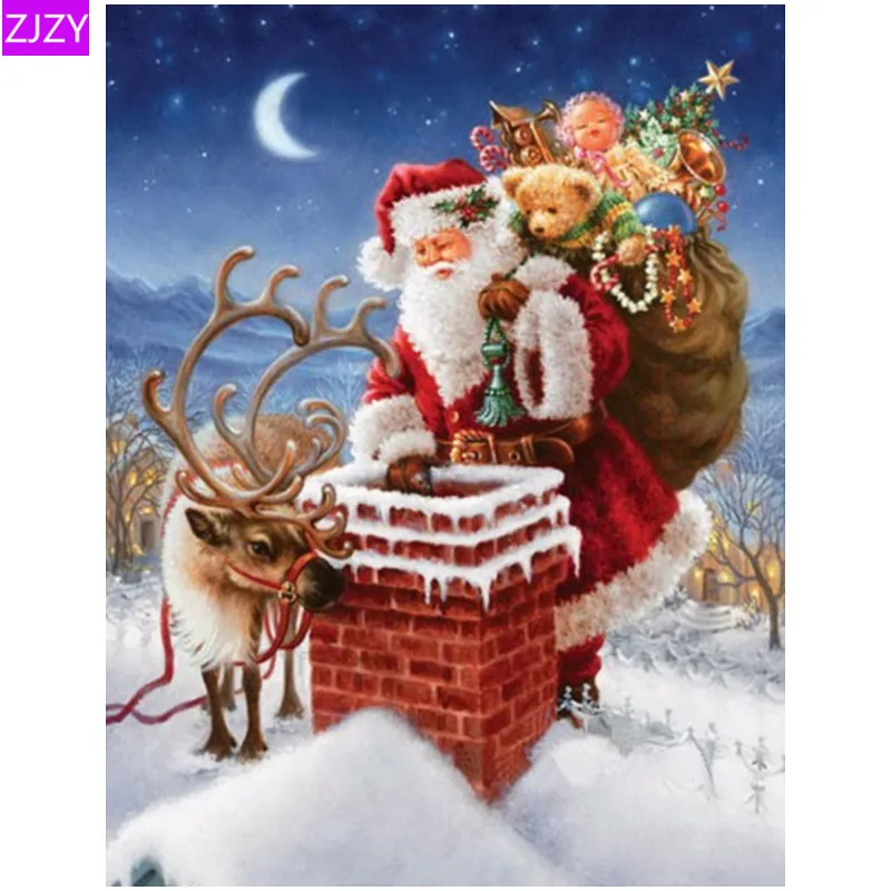

ZJZY 5D Diy Diamond Painting Full Round New Arrival Diamond Embroidery Rhinestone "Santa Claus" Animal Picture Home Gift LY392
