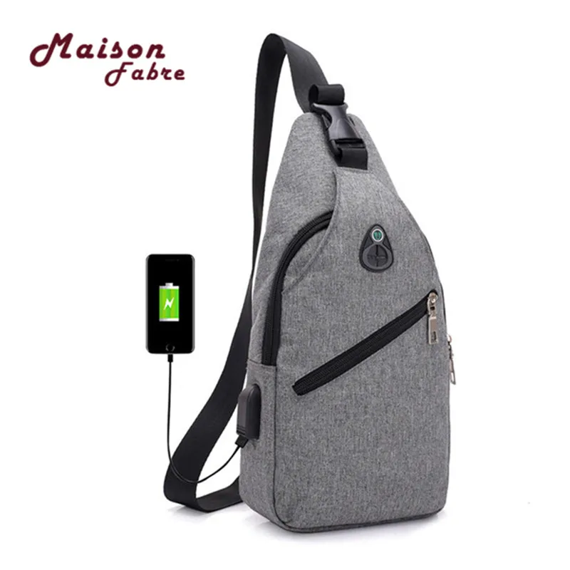 

GGHB@Men Fashion Outdoor Pure Color USB Canvas Messenger Shoulder Bag Chest Bag
