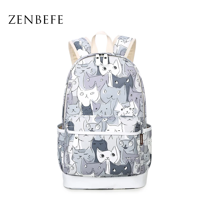 ZENBEFE Brand New Cats Printing Backpacks Polyester School Bags For
