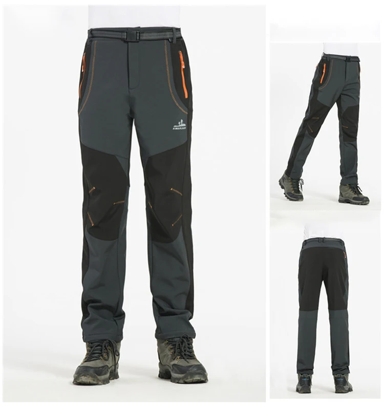 Зимние теплые велосипедные штаны, водонепроницаемые дышащие штаны для горной дороги, велосипедные брюки, ветрозащитные мягкие спортивные штаны для альпинизма - Цвет: Gray Men