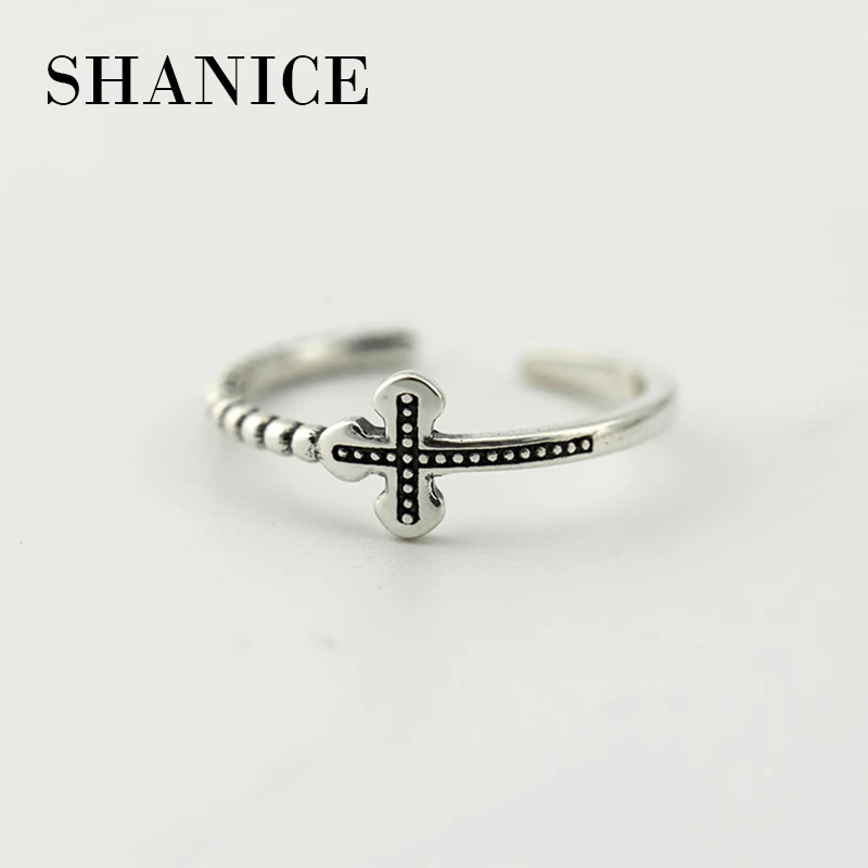 

SHANICE 925 Sterling Silver Open Rings AAAA Micro Rhinstones Cubic Zircon Cross Adjustable Finger Rings Fashion Silver Jewelry