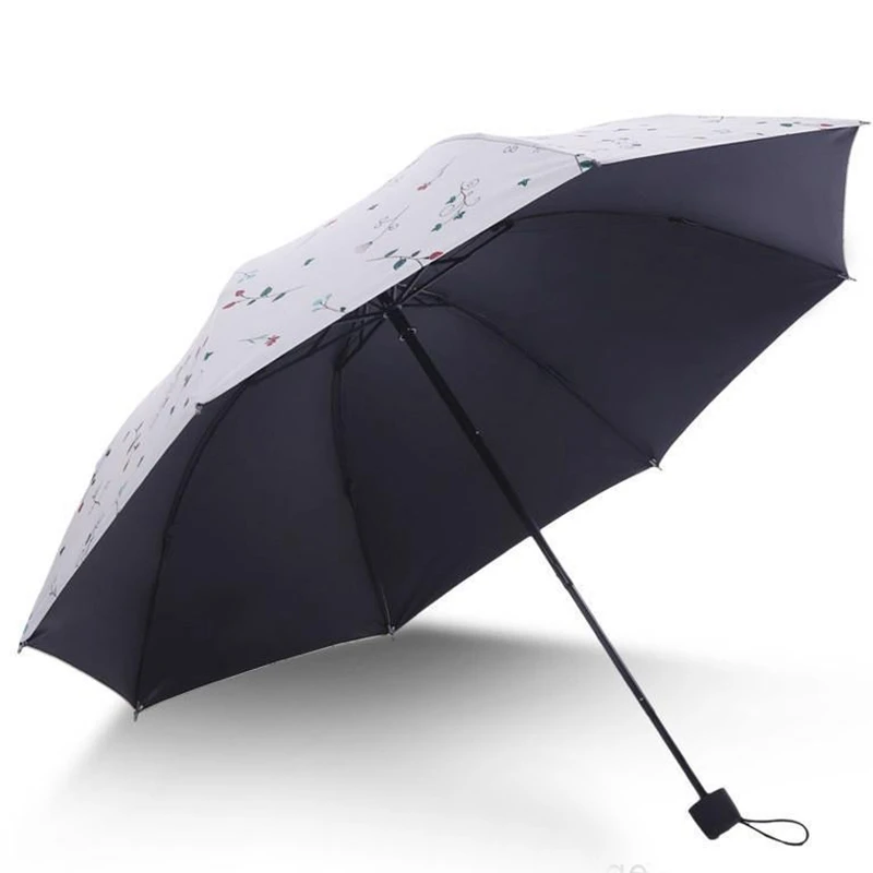 Луда полностью автоматическая небольшой Стильный Зонтик для дождливой погоды женские зонт, Складывающийся втрое Цветочный Черное