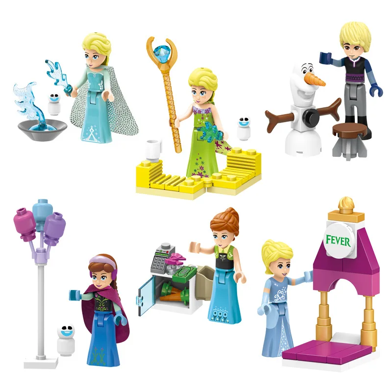 

6pcs/lot Princess Building Blocks Cinderella Arendelle Castle Anna Elsa Girls Figure Toys Compatible With Lego Friends DBP456