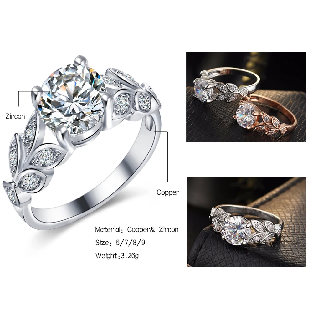 17KM Fashion Leaf Flower Wedding Rings For Women Ladys Gold Silver Color Bijoux Anel Femme Engagement Ring Crystal Jewelry 2018