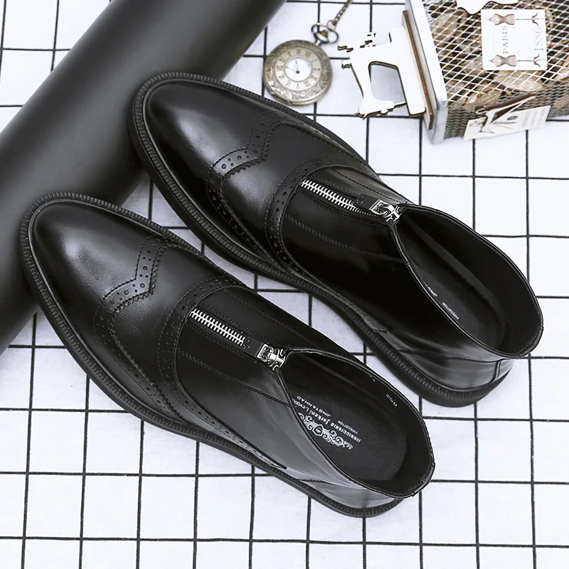

Ankle Round Toe Zip Men Chelsea Boots Flat Sewing Solid Vintage Motorcycle Boots Leisure British Style Shoes