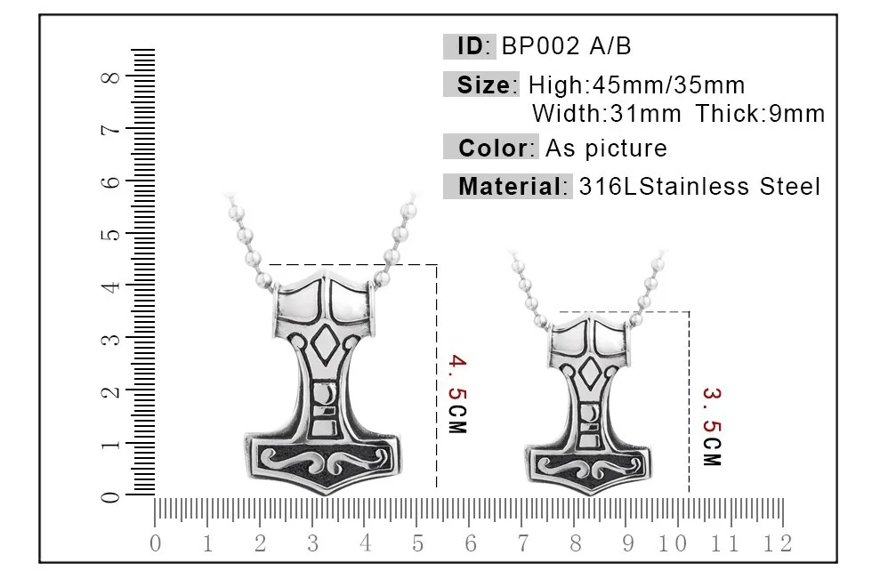 316L нержавеющей Сталь Мода кулон мужские Nordic миф Тор большой/украшений Высокое качество bp8-080