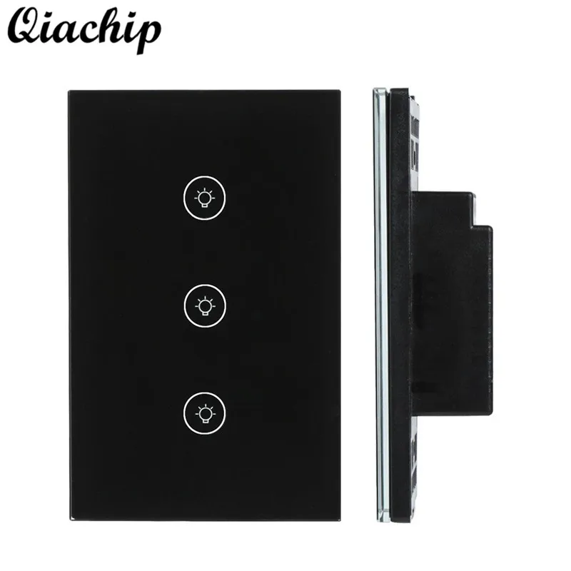

QIACHIP US Plug 3 Gang 1 Way WiFi Smart Home Switch Wireless Light Lamp Wall Touch Switch Work With Amazon Alexa Z50