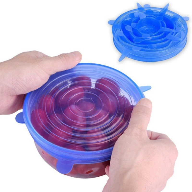 

6pcs Reusable Silicone Food Pot Lid Bowl Covers Wrap Keep Food Stretch Fresh