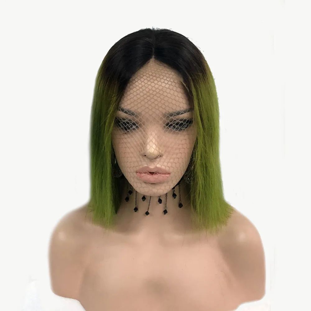 Омбре с темными корнями 1B/Green Remy 150% человеческие волосы на кружеве парики цветной