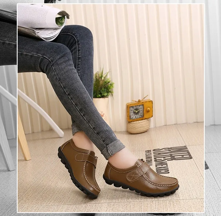 Genuine Leather Women's Casual Shoes Lace-Up Woman Loafers Moccasins Female Flats Solid Low Heel Lady Shoe Soft Women Footwear 19