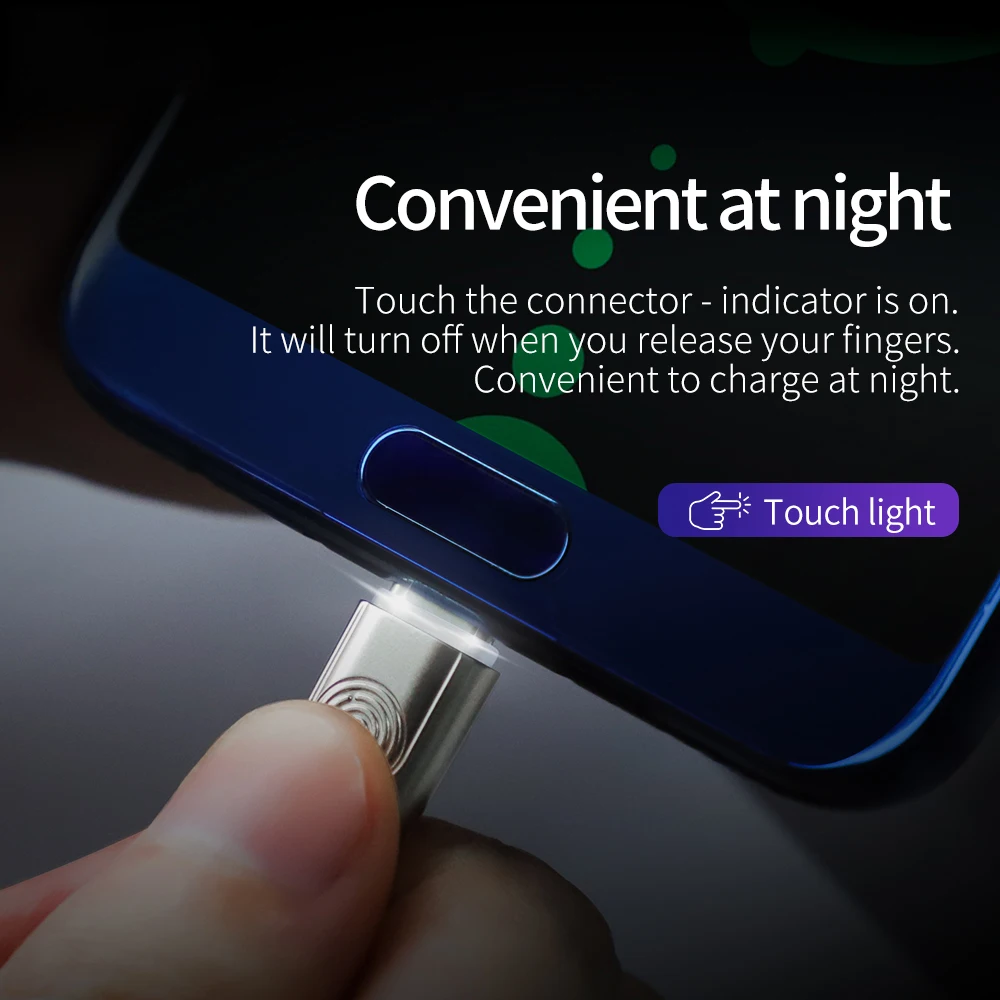 Hoco USB نوع C كابل ل USB C الهاتف المحمول كابل شحن سريع نوع C كابل اللمس مصباح ليد لسامسونج غالاكسي S10 S9 Xiaomi 9